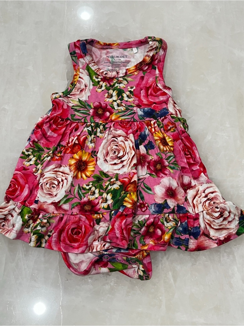 Posh Peanut Pink Floral Tank Twirl Dress Onesie